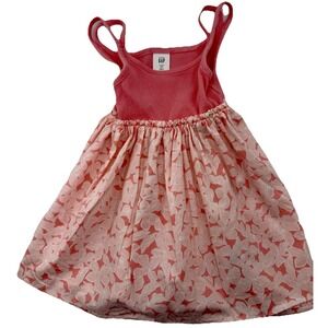 babyGap‎ 2yr Bright Guava Double Strap Dress Pink Floral Cotton EUC Summer